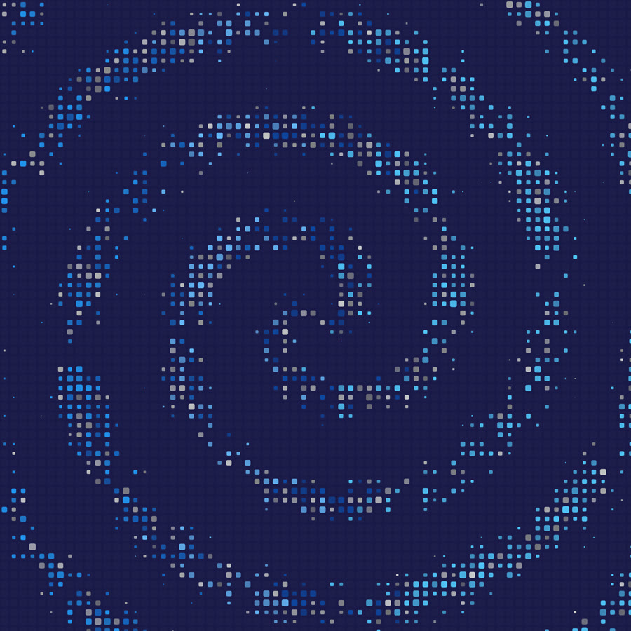 Spirale de points bleus et gris sur fond bleu nuit.