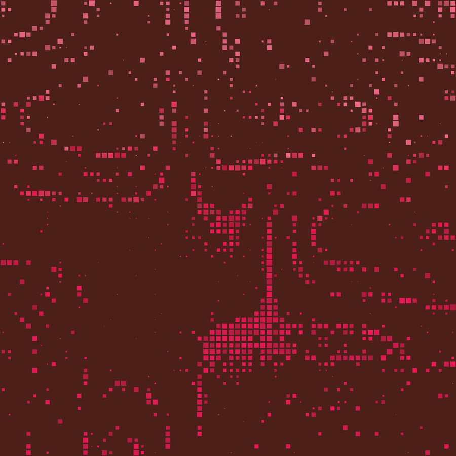 Trame de points roses et rouges sur fond bordeaux, motif dense et irrégulier.