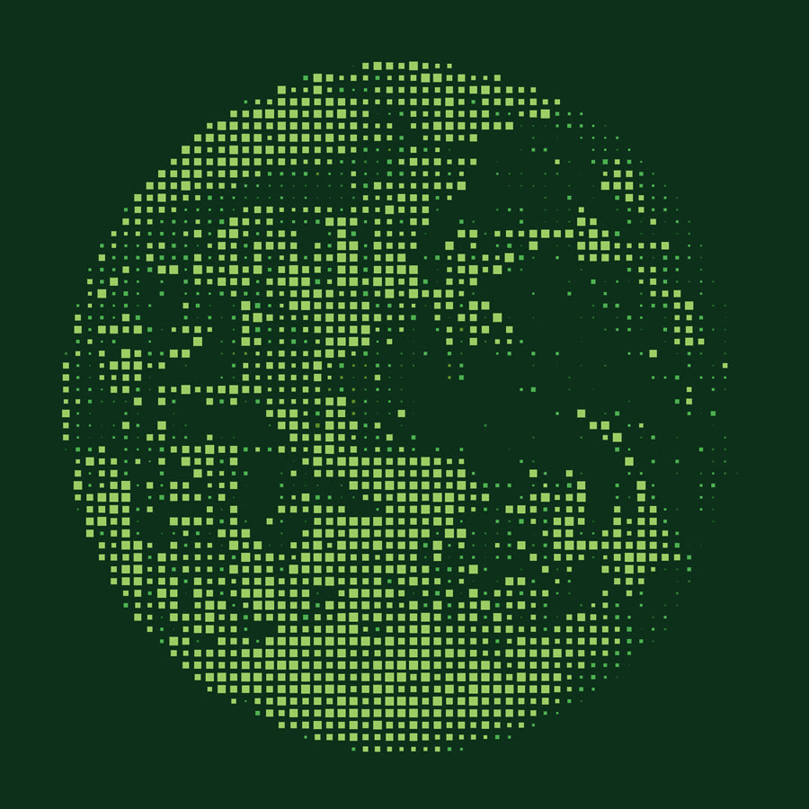 Disque composé de points vert clair sur fond vert profond.