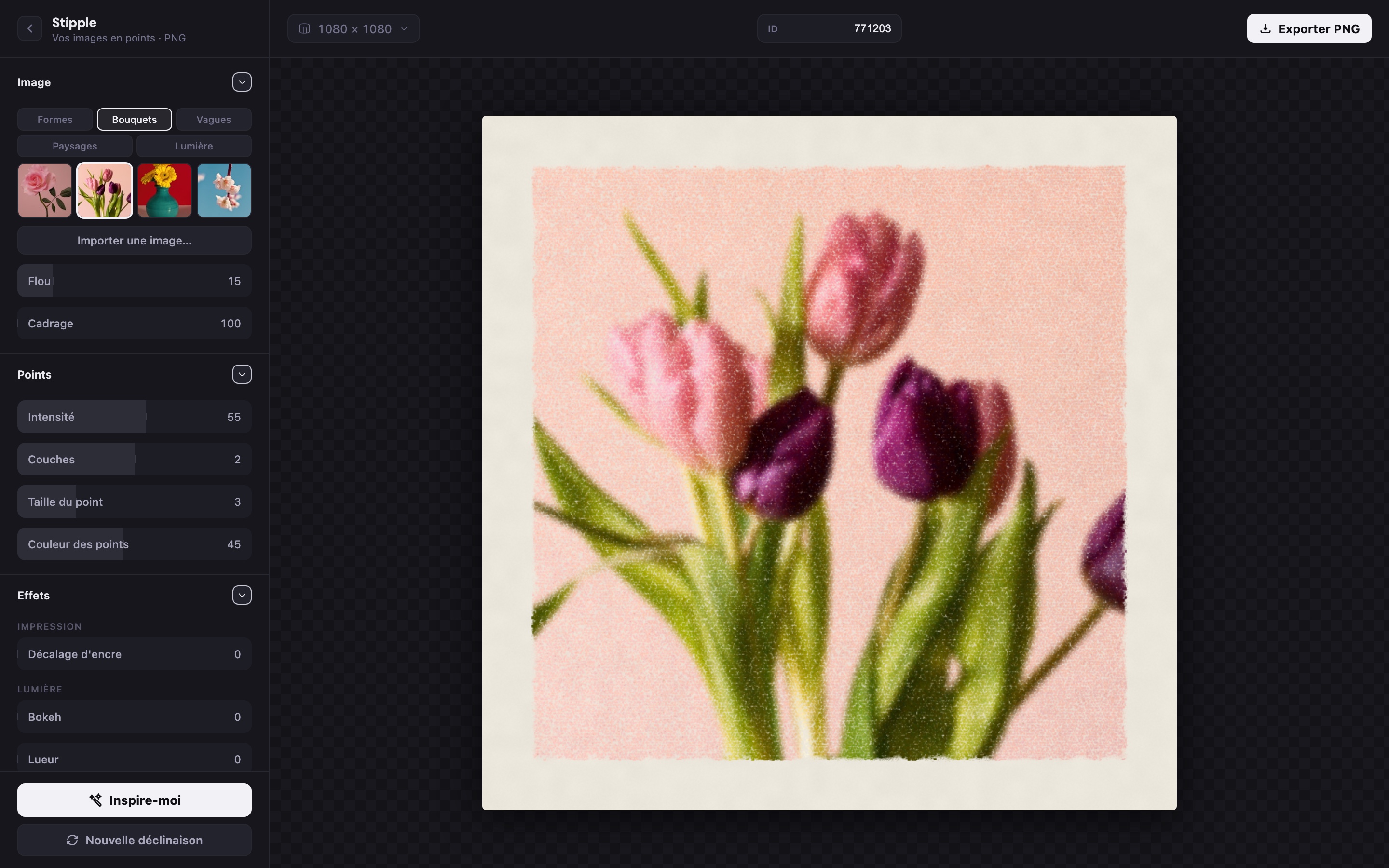 Stipple · bouquet de tulipes