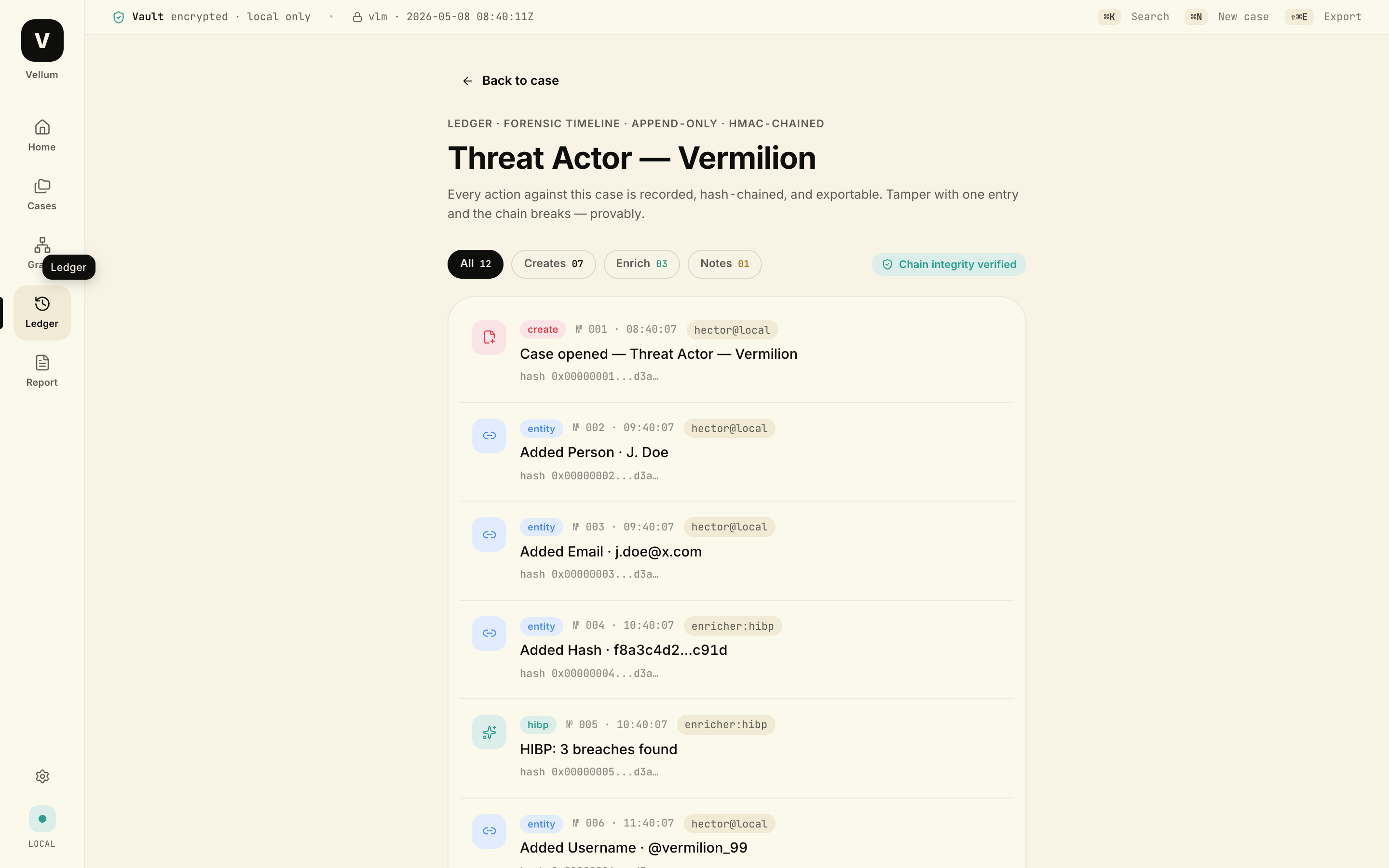 Vellum — Ledger timeline