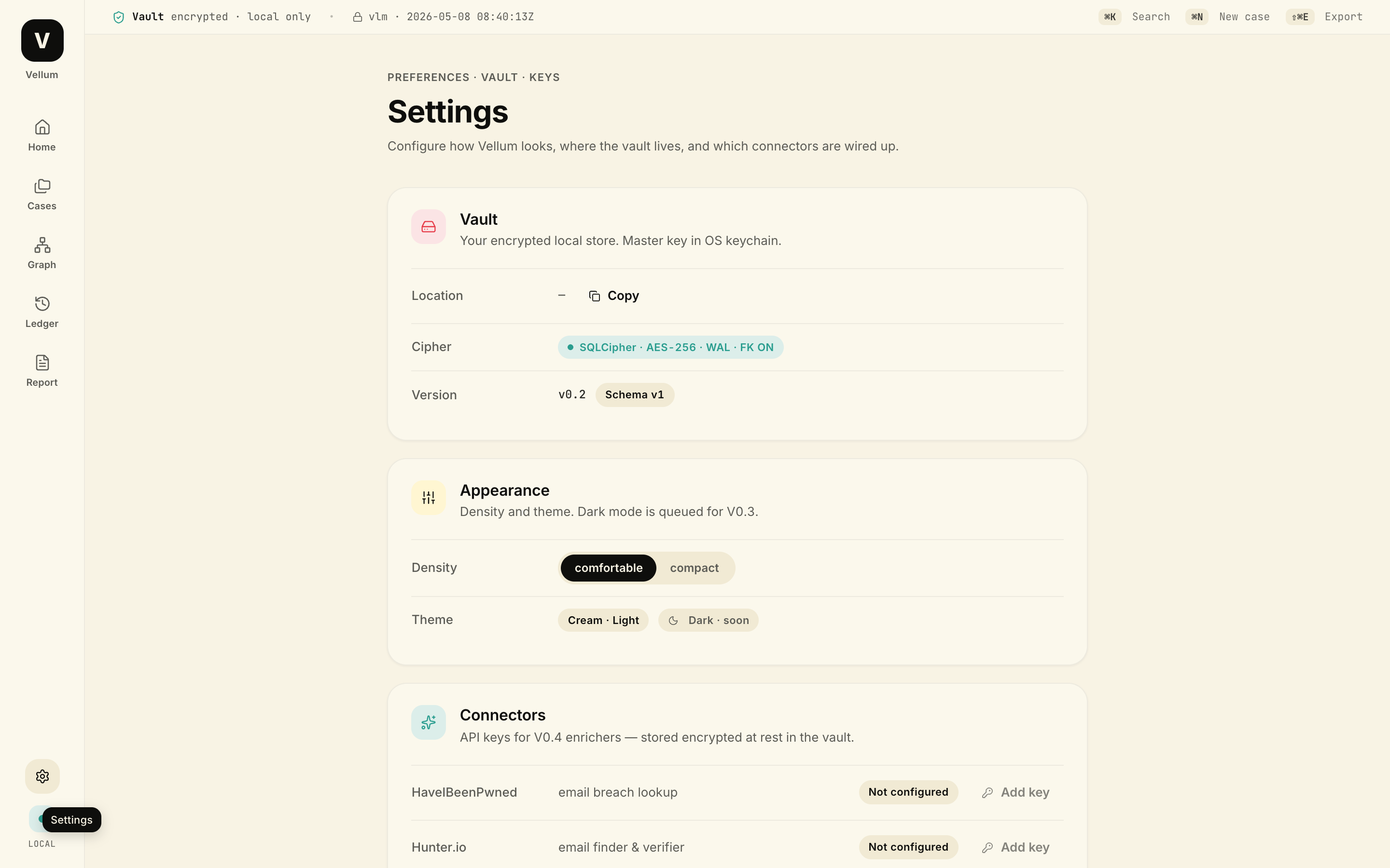 Vellum — Settings
