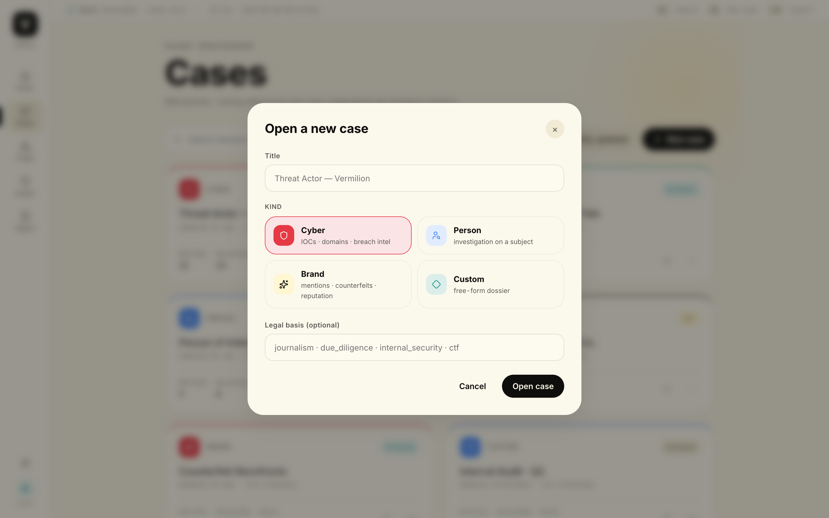 Vellum — New case modal
