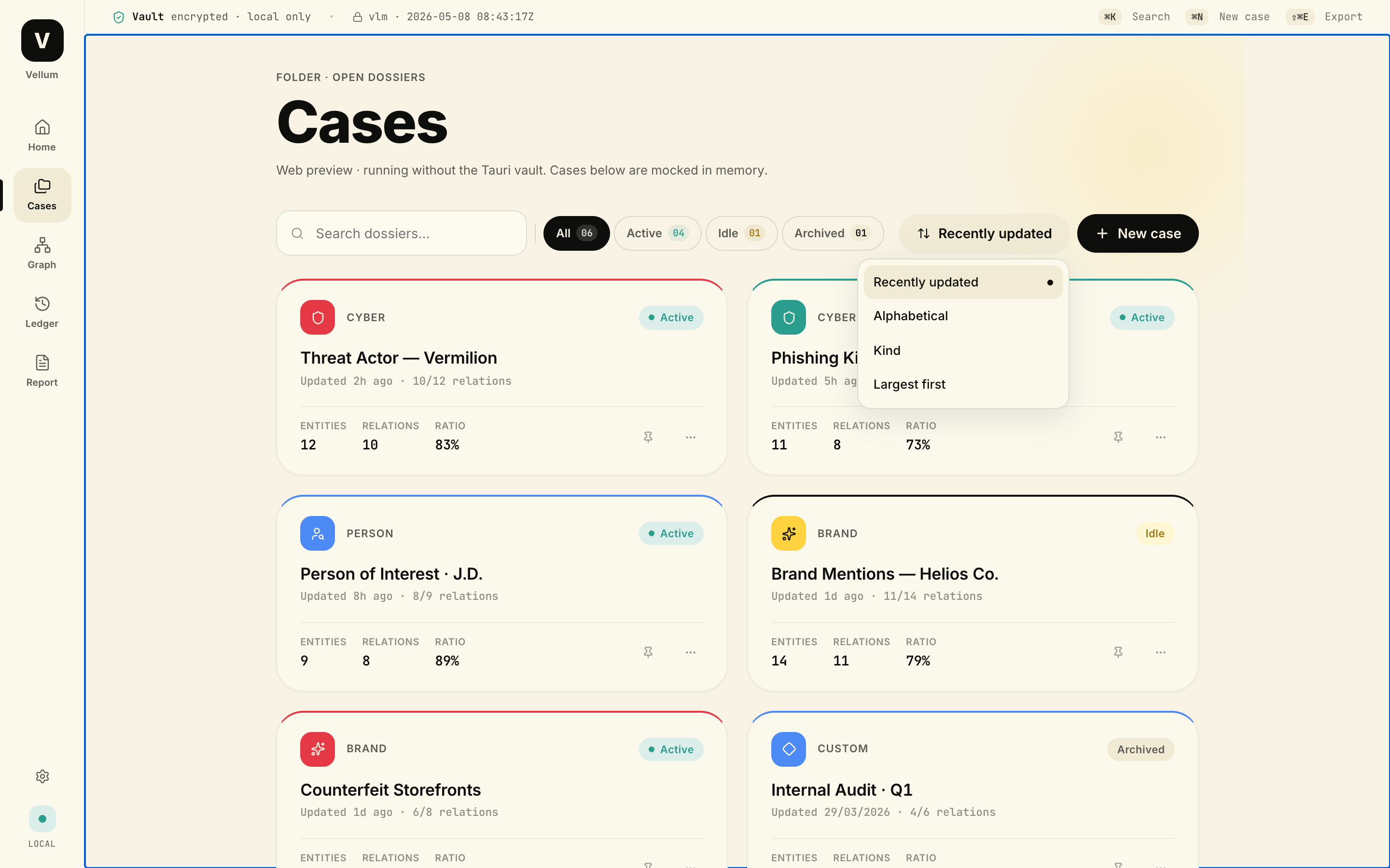 Vellum — Sort dropdown